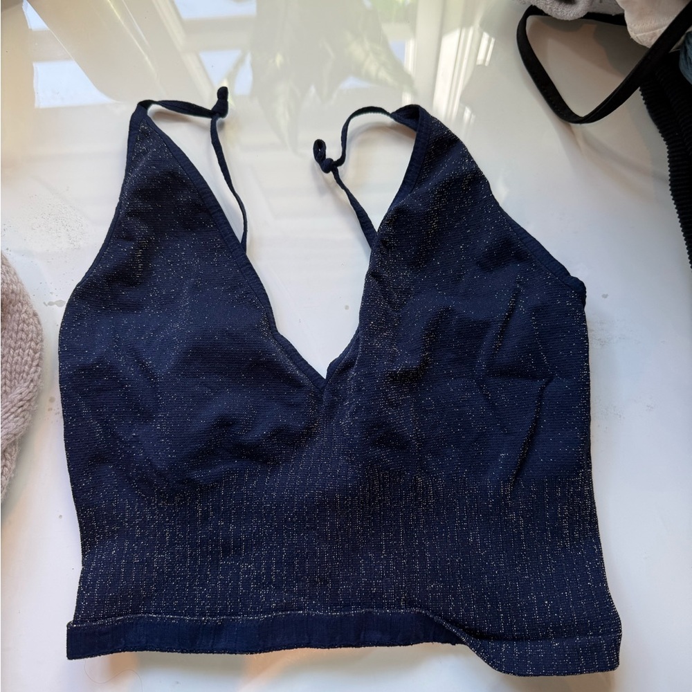 Navy Blue Sparkle Crop Top